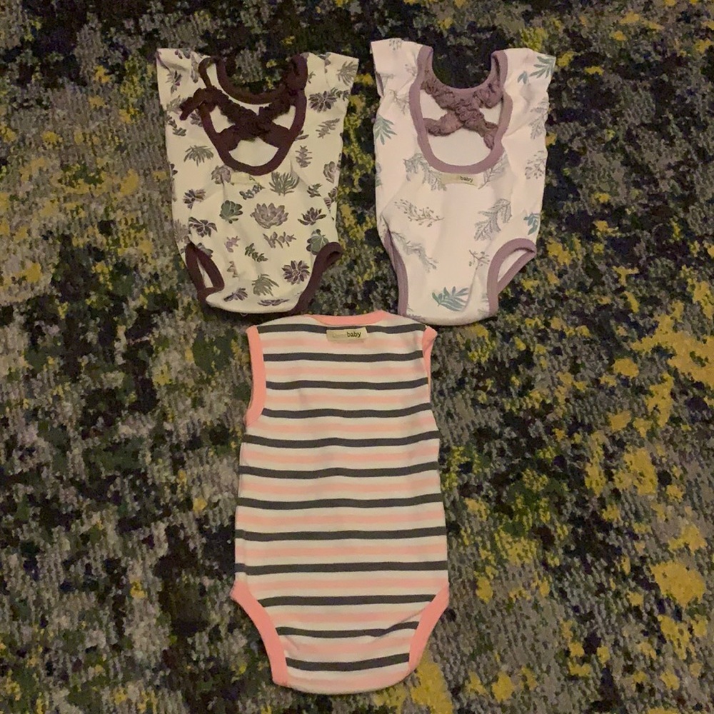 Lot of 3 L’ovedbaby onesies open back criss cross